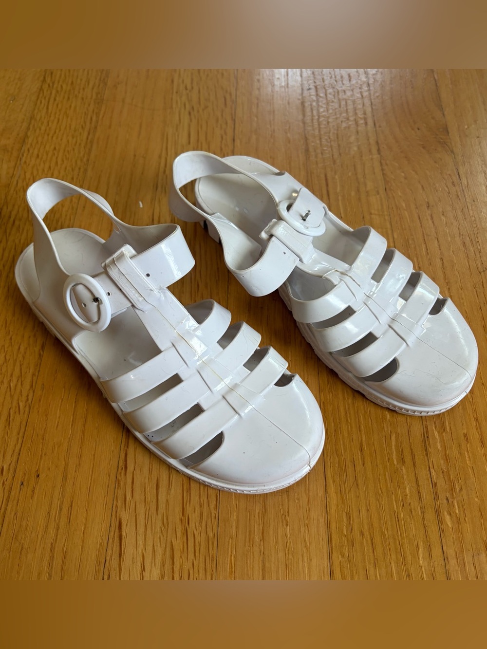 American Apparel White Jelly Buckle Sandals